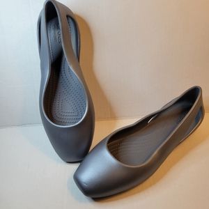 Crocs Shoes Womens 7 Sloane Metallic Ballet Flats Grey Casual Slip On 205946